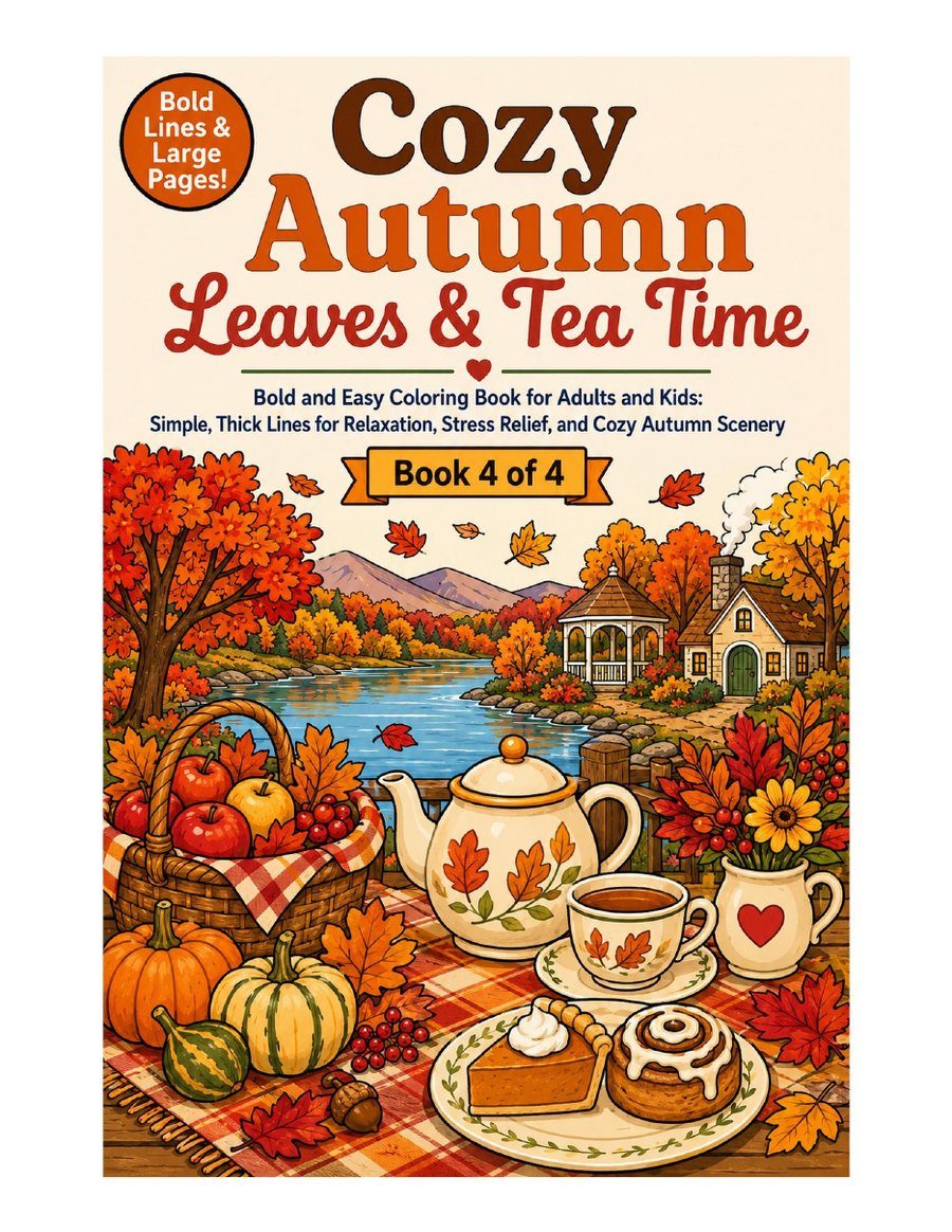Cozy Autumn Coloring Book | Bold & Easy Pumpkin, Orchard & Fireside Pages (Instant PDF) | cover