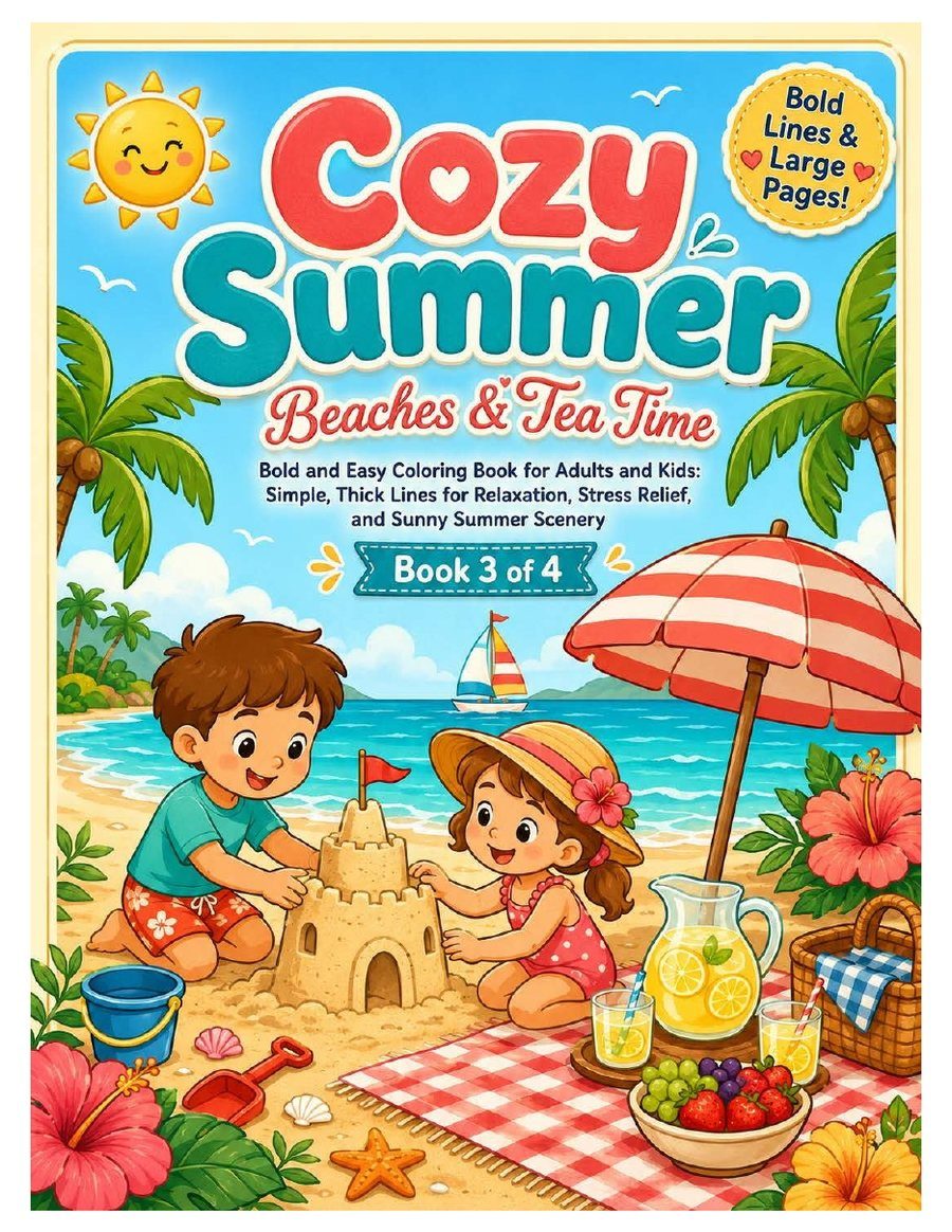 Cozy Summer Coloring Book | Bold Beach & City Pages for Adults, Kids (Instant PDF) | cover