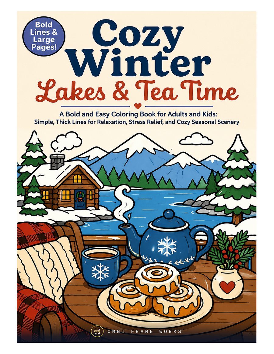 Cozy Winter Coloring Book | Bold Line Lakeside Scenes (Digital Download) | cover